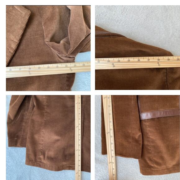 VTG 70s Peak Lapel Corduroy Blazer Jacket Sport Coat Men 46 Brown Leather Trim - Picture 8 of 9